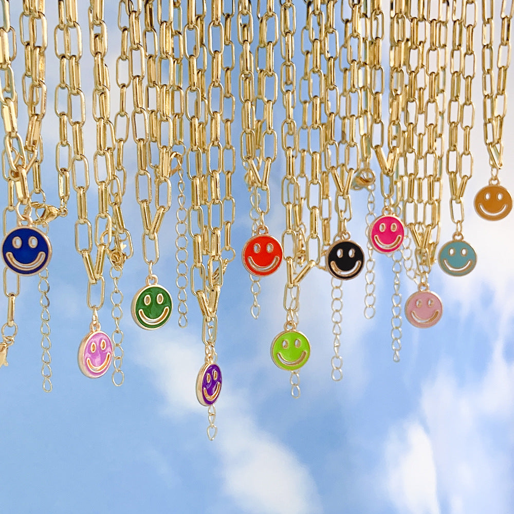 Dripping Smiley Face Alloy Pendant Necklace - Fashion Double-Sided Design