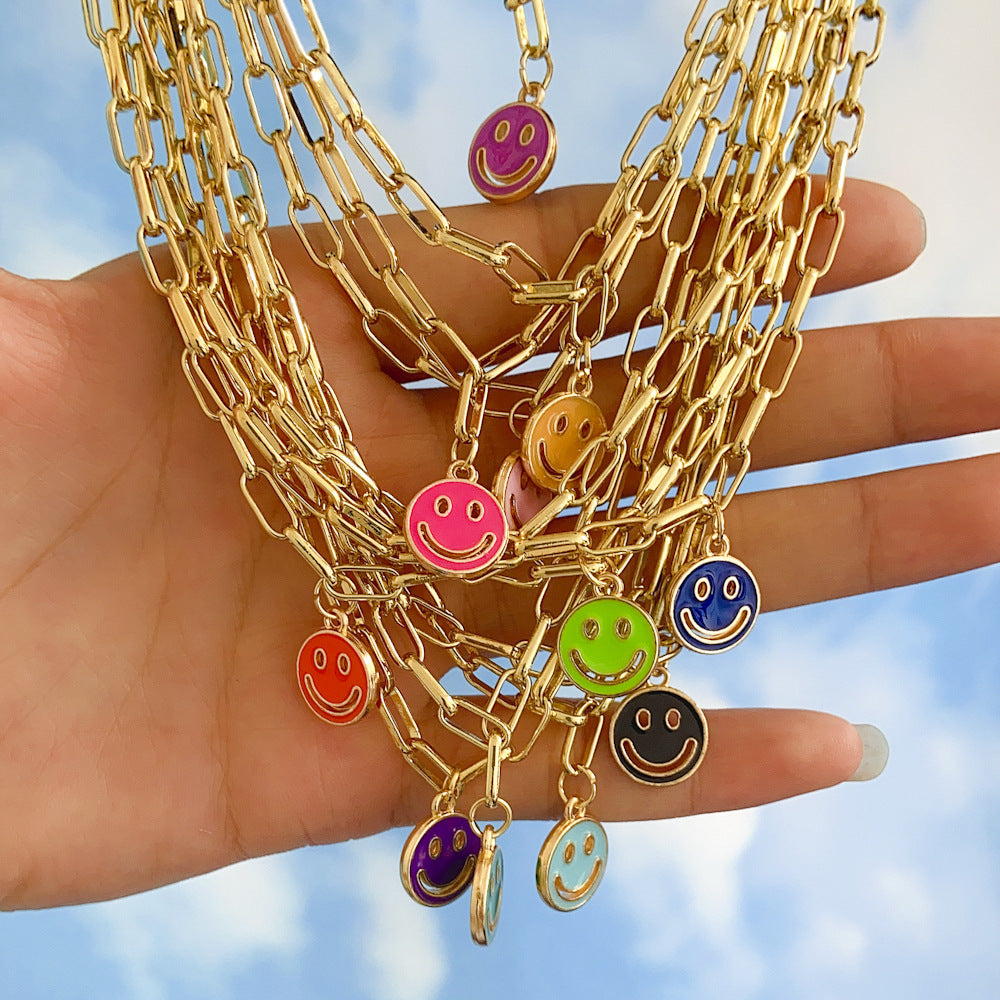 Dripping Smiley Face Alloy Pendant Necklace - Fashion Double-Sided Design