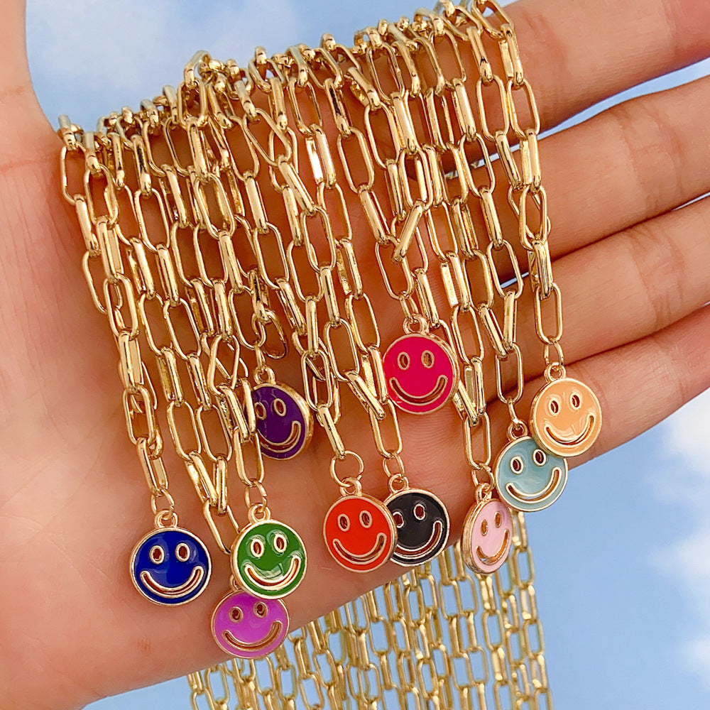 Dripping Smiley Face Alloy Pendant Necklace - Fashion Double-Sided Design
