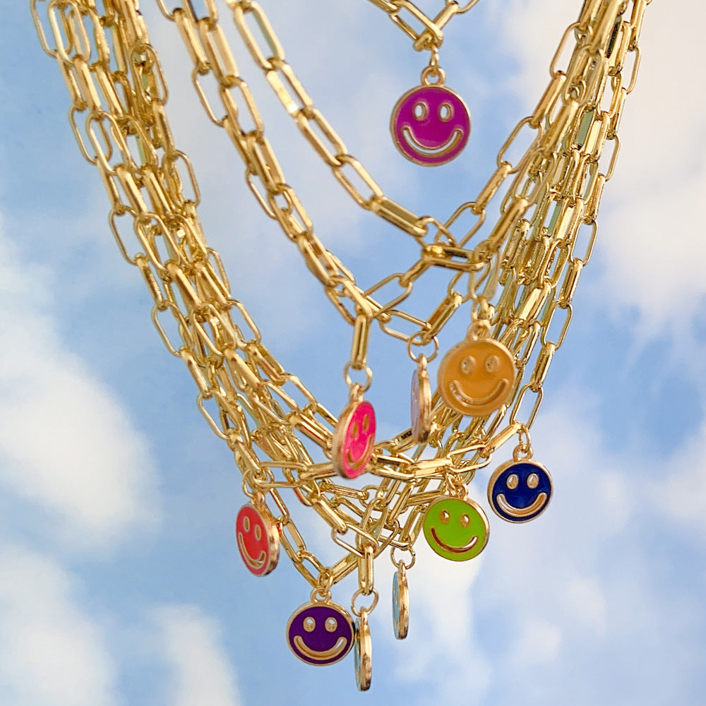 Dripping Smiley Face Alloy Pendant Necklace - Fashion Double-Sided Design