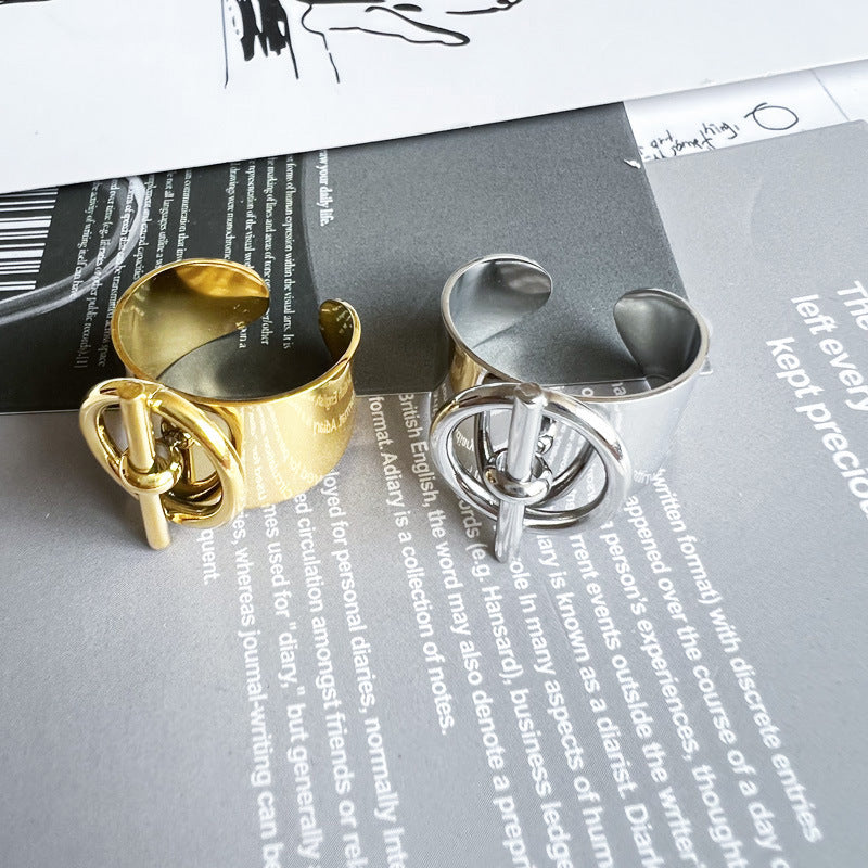 14K Gold Plated Geometric Titanium Steel Open Ring for Women