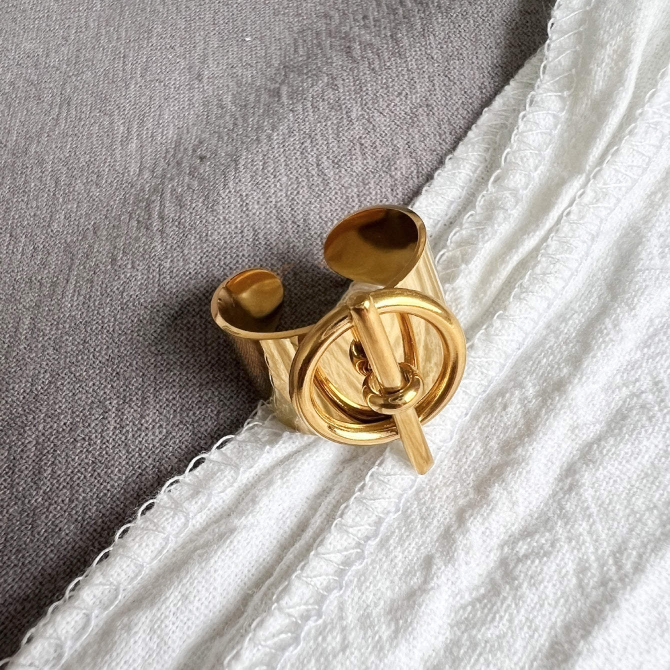 14K Gold Plated Geometric Titanium Steel Open Ring for Women