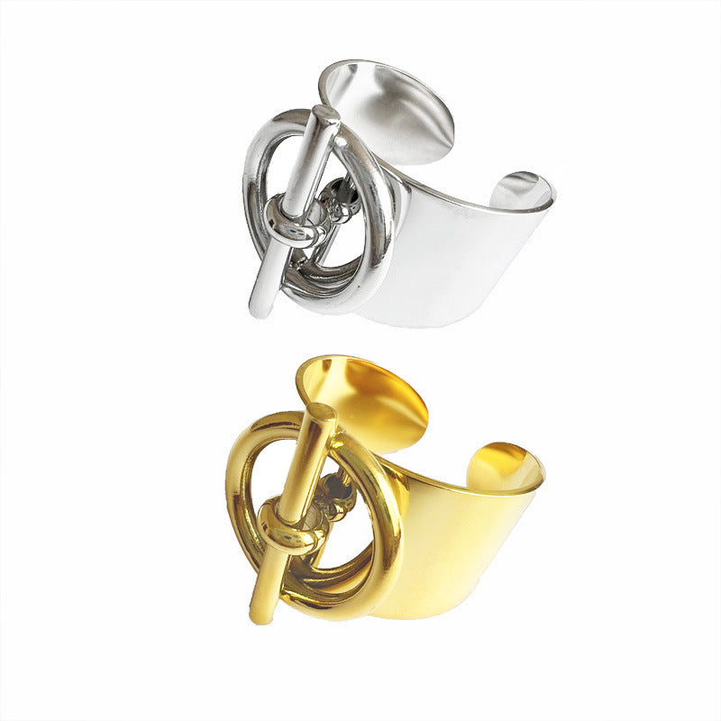 14K Gold Plated Geometric Titanium Steel Open Ring for Women