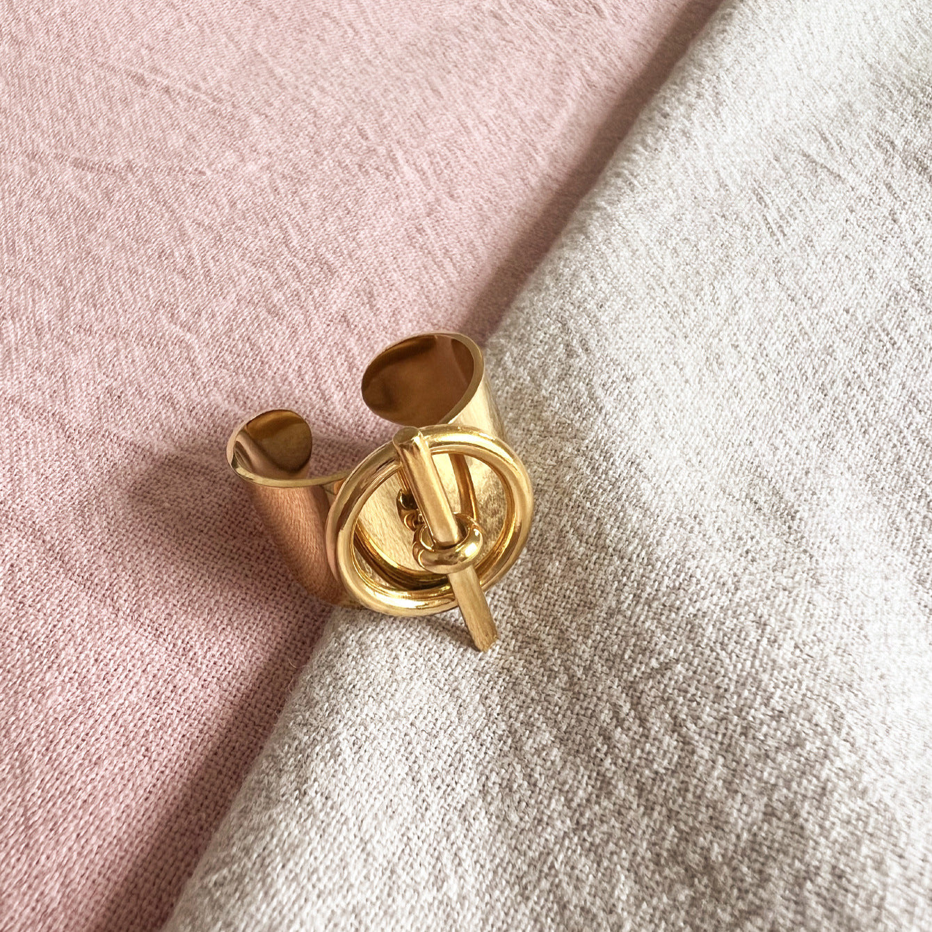 14K Gold Plated Geometric Titanium Steel Open Ring for Women