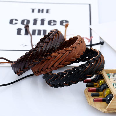 Retro Style Men's Imitation Leather Multi-Layer Woven Bracelet