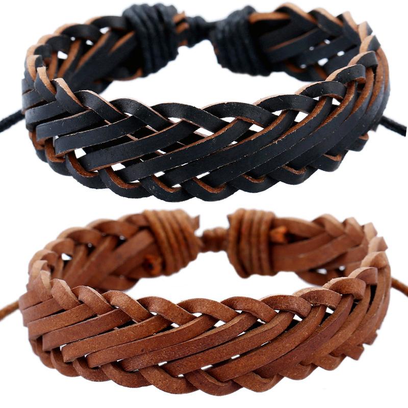 Retro Style Men's Imitation Leather Multi-Layer Woven Bracelet