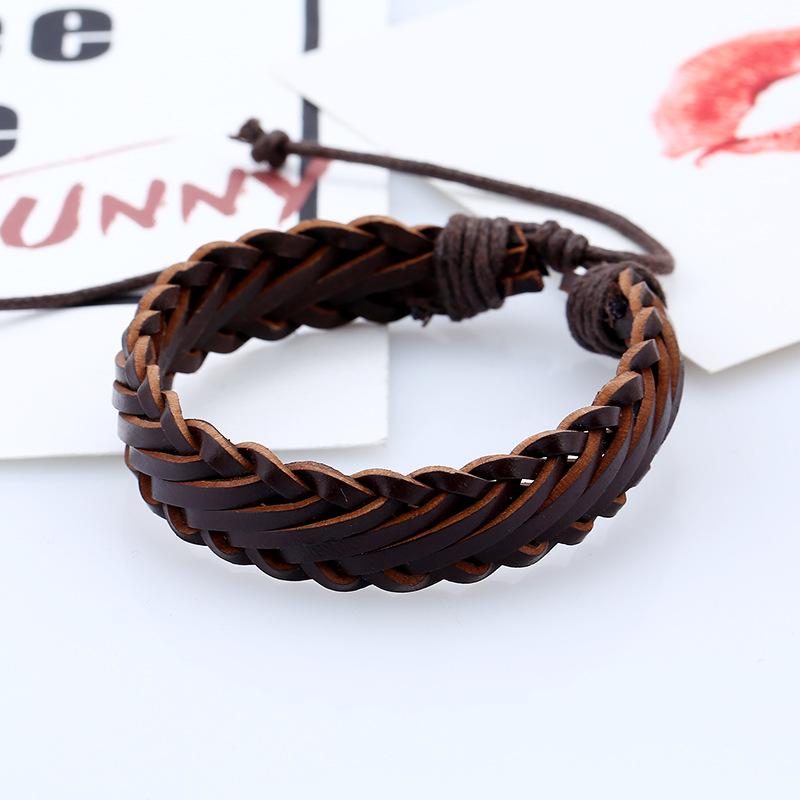 Retro Style Men's Imitation Leather Multi-Layer Woven Bracelet