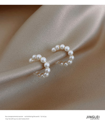 Simple C-Shaped Pearl Ear Cuff Clip-On Earrings