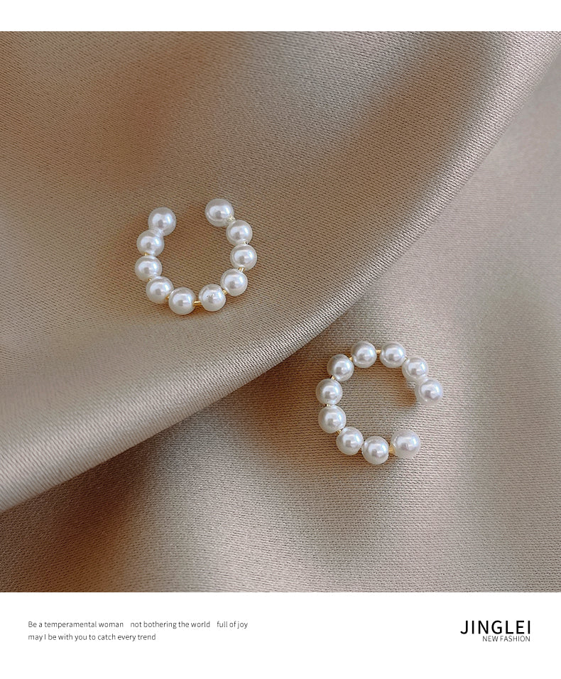 Simple C-Shaped Pearl Ear Cuff Clip-On Earrings