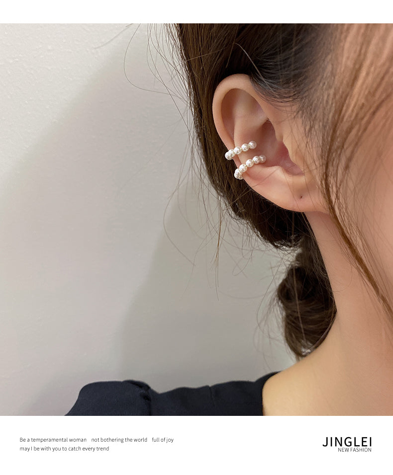 Simple C-Shaped Pearl Ear Cuff Clip-On Earrings