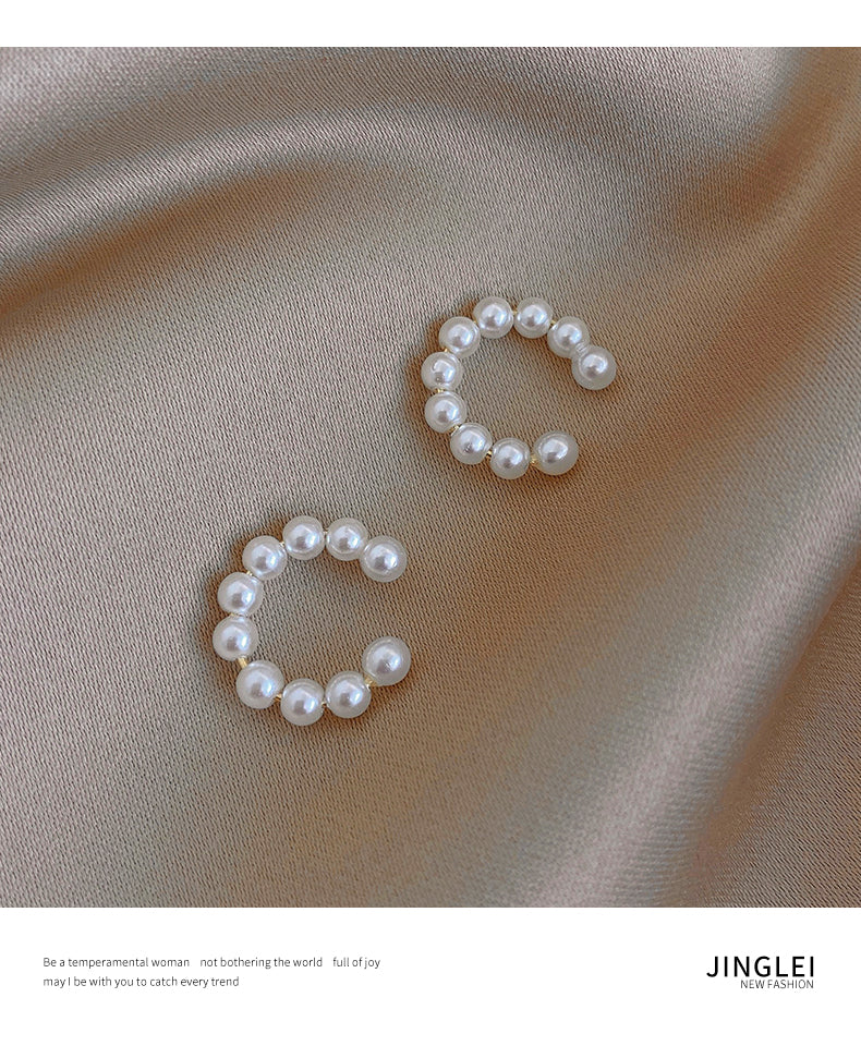 Simple C-Shaped Pearl Ear Cuff Clip-On Earrings