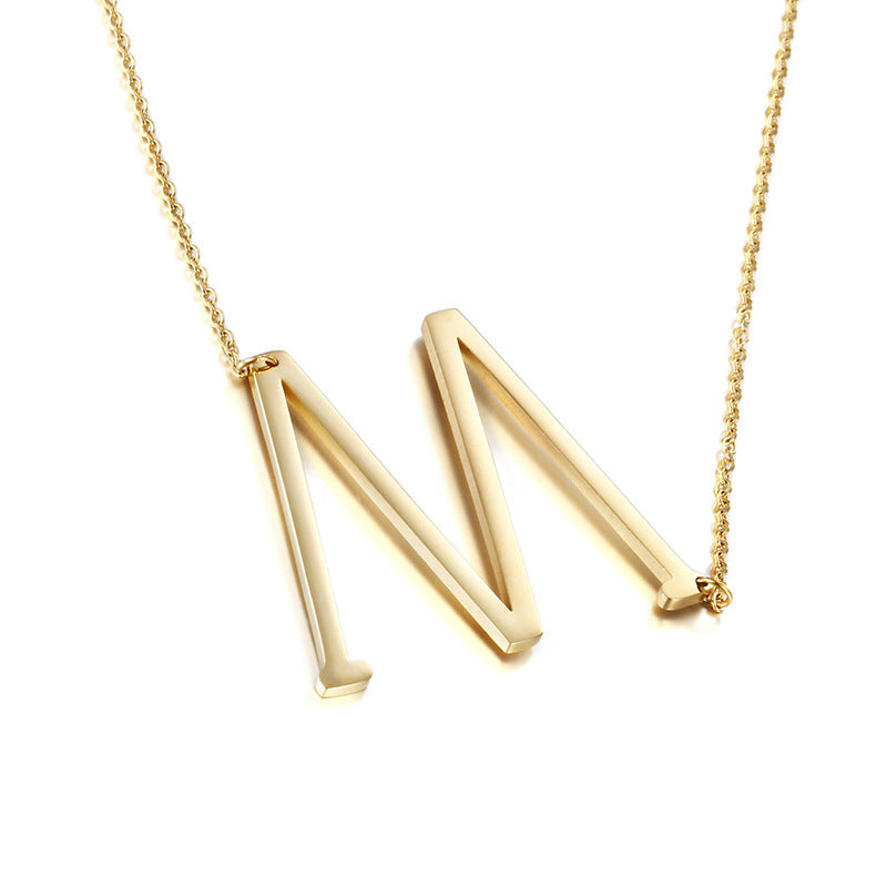 Simple Glossy English Letters Titanium Steel Choker Necklace for Women
