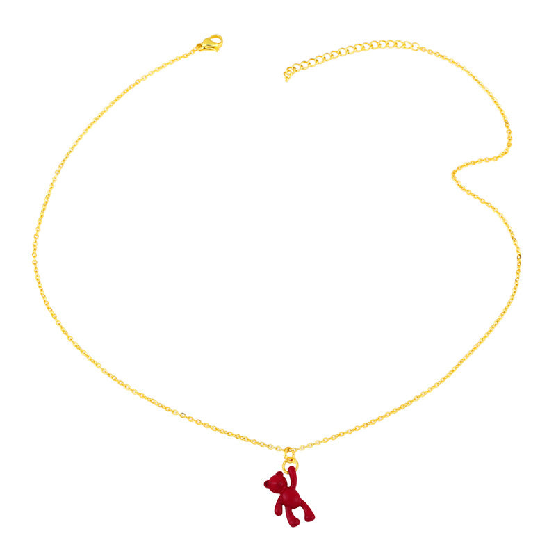 Simple Solid Color Bear Pendant Copper Necklace with Colorful Enamel Chain