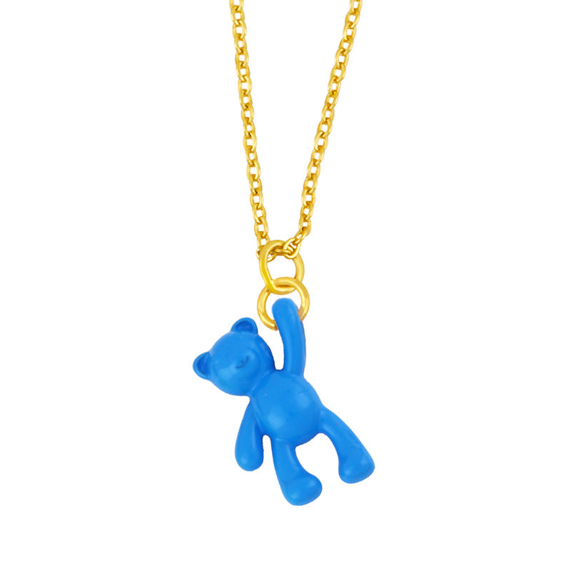 Simple Solid Color Bear Pendant Copper Necklace with Colorful Enamel Chain