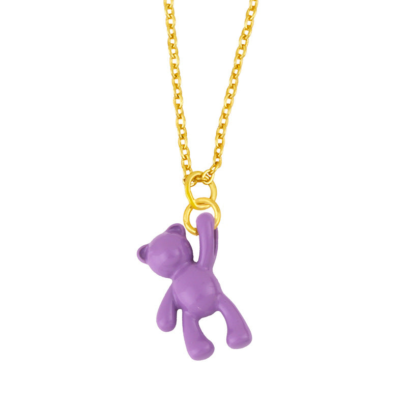 Simple Solid Color Bear Pendant Copper Necklace with Colorful Enamel Chain