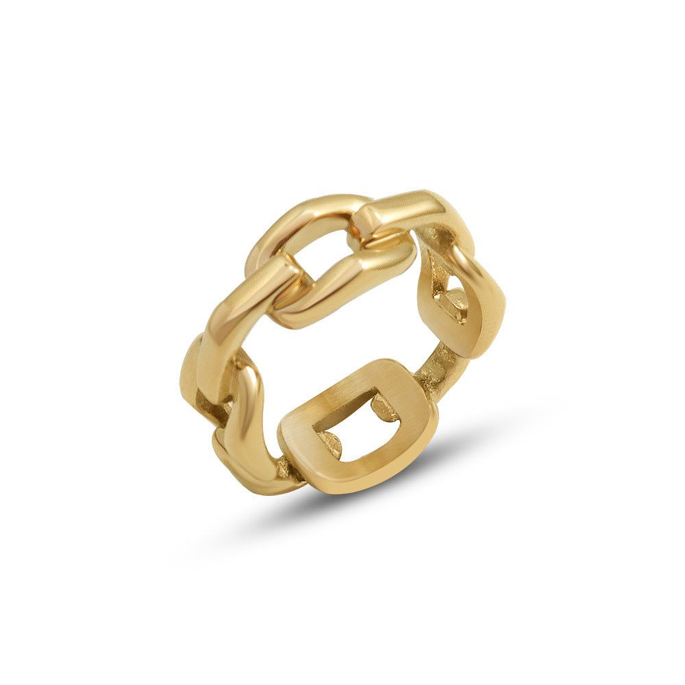 Wholesale Minimalist Square Chain Titanium Steel Ring for Women