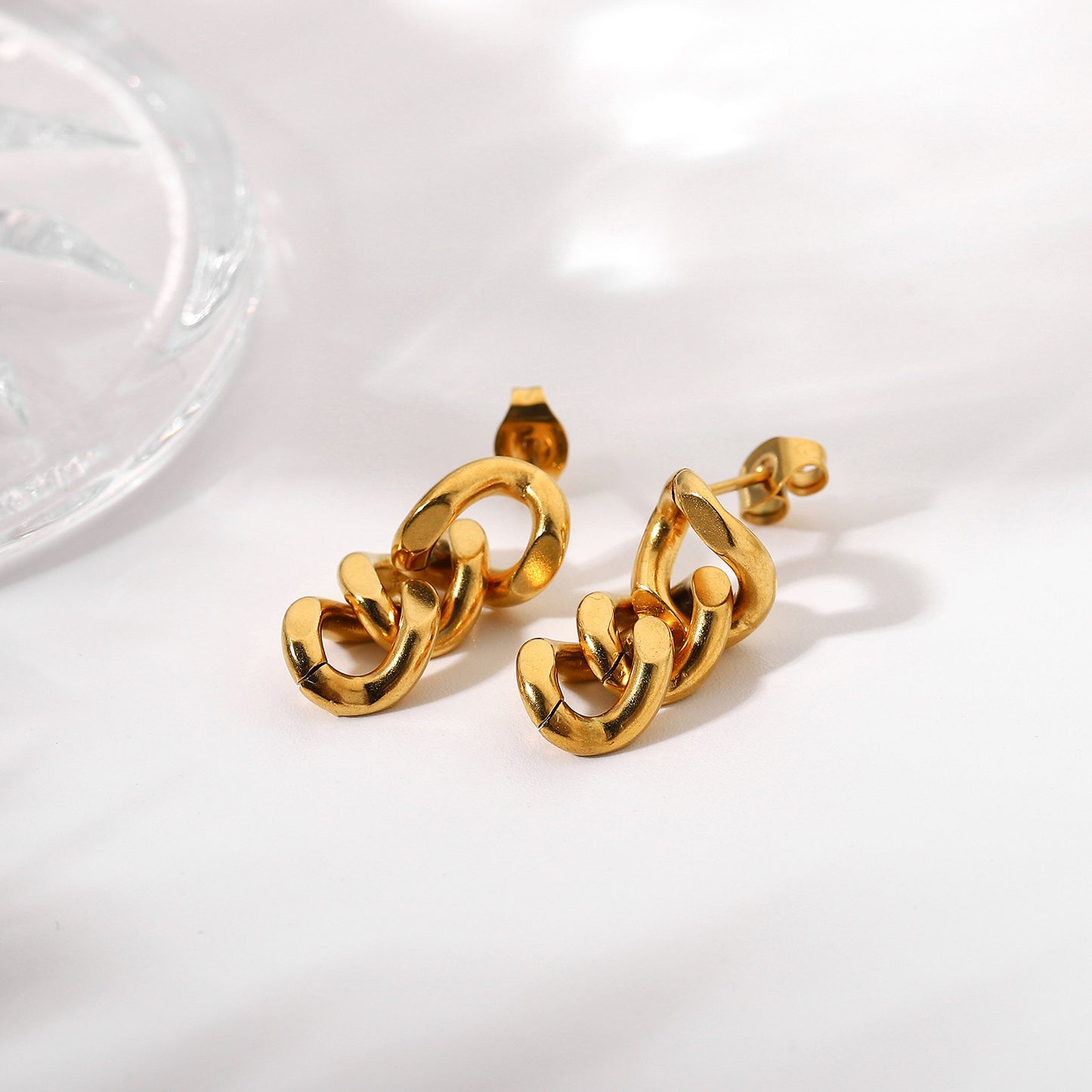 Minimalist Stainless Steel 18k Gold-plated Geometric Hoop Pendant Earrings