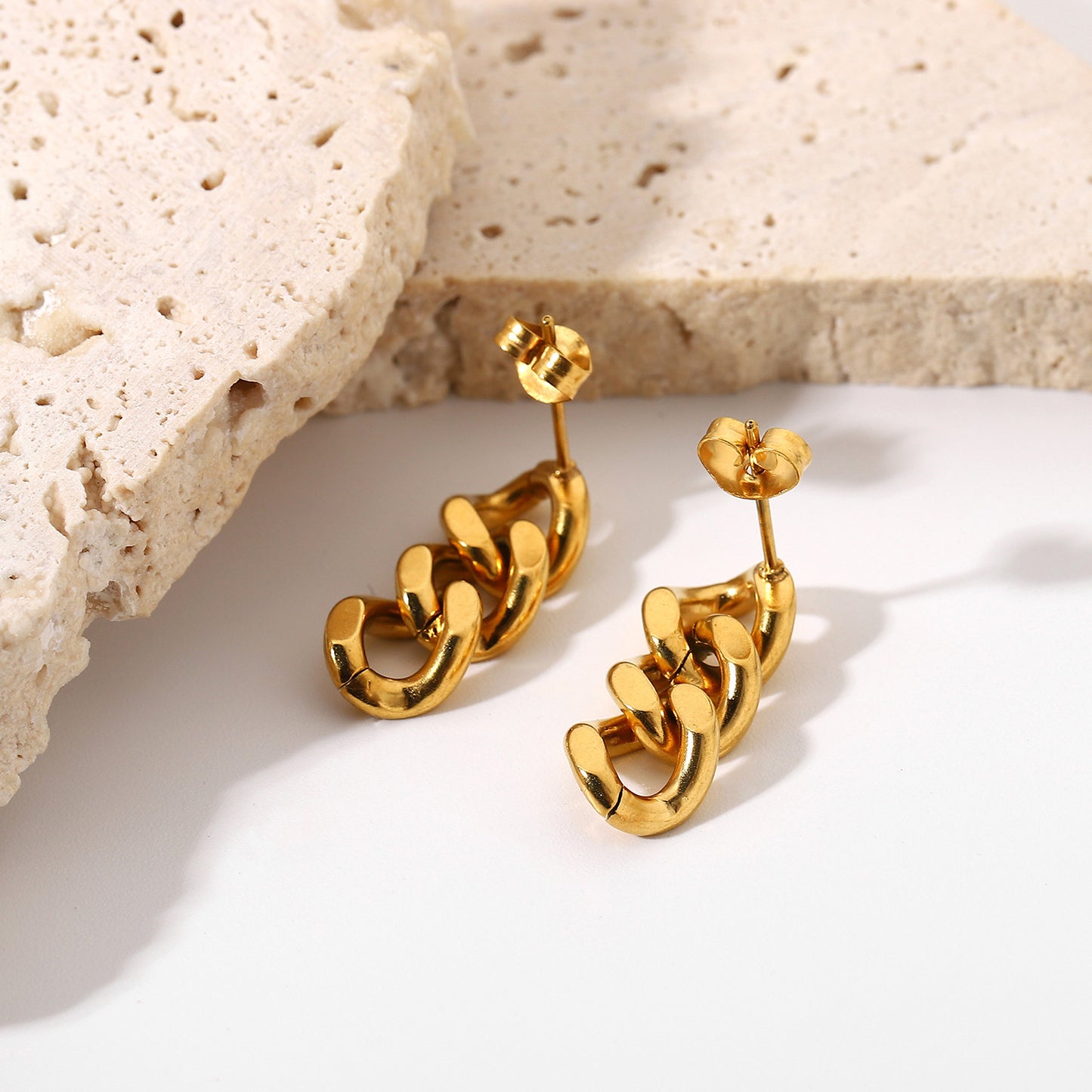 Minimalist Stainless Steel 18k Gold-plated Geometric Hoop Pendant Earrings