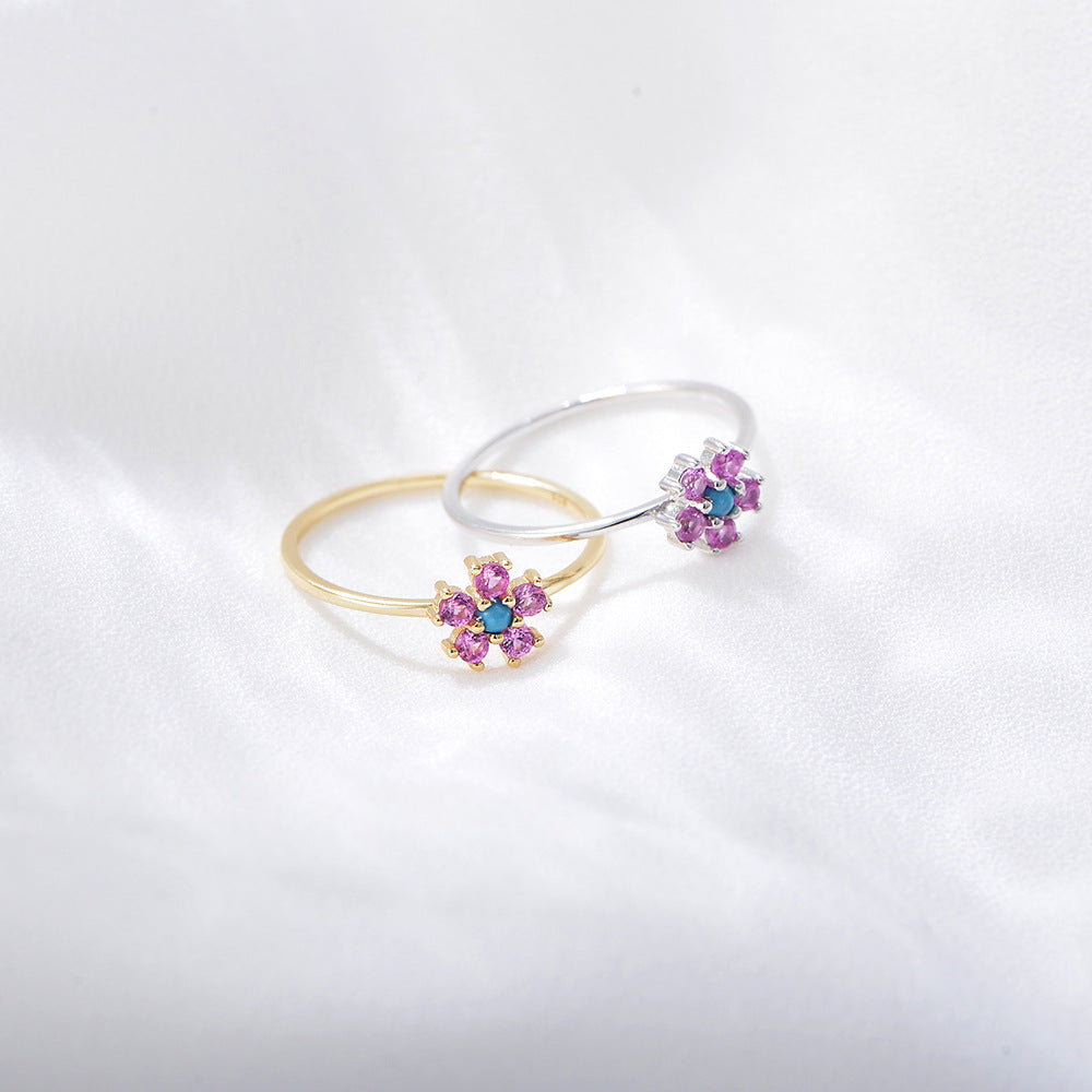 Sterling Silver Turquoise Flower Minimalist Ring for Women