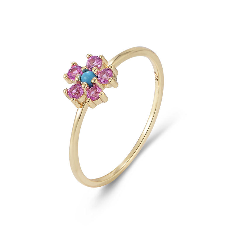 Sterling Silver Turquoise Flower Minimalist Ring for Women