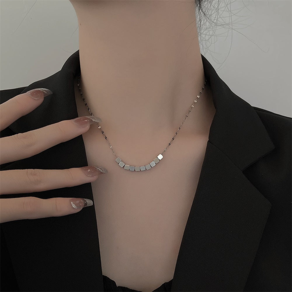 Geometric Stainless Steel 14K Gold Plated Cube Bead Necklace