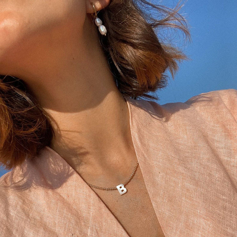 Simple Style 18k Gold Plated Stainless Steel Initial Shell Pendant Necklace