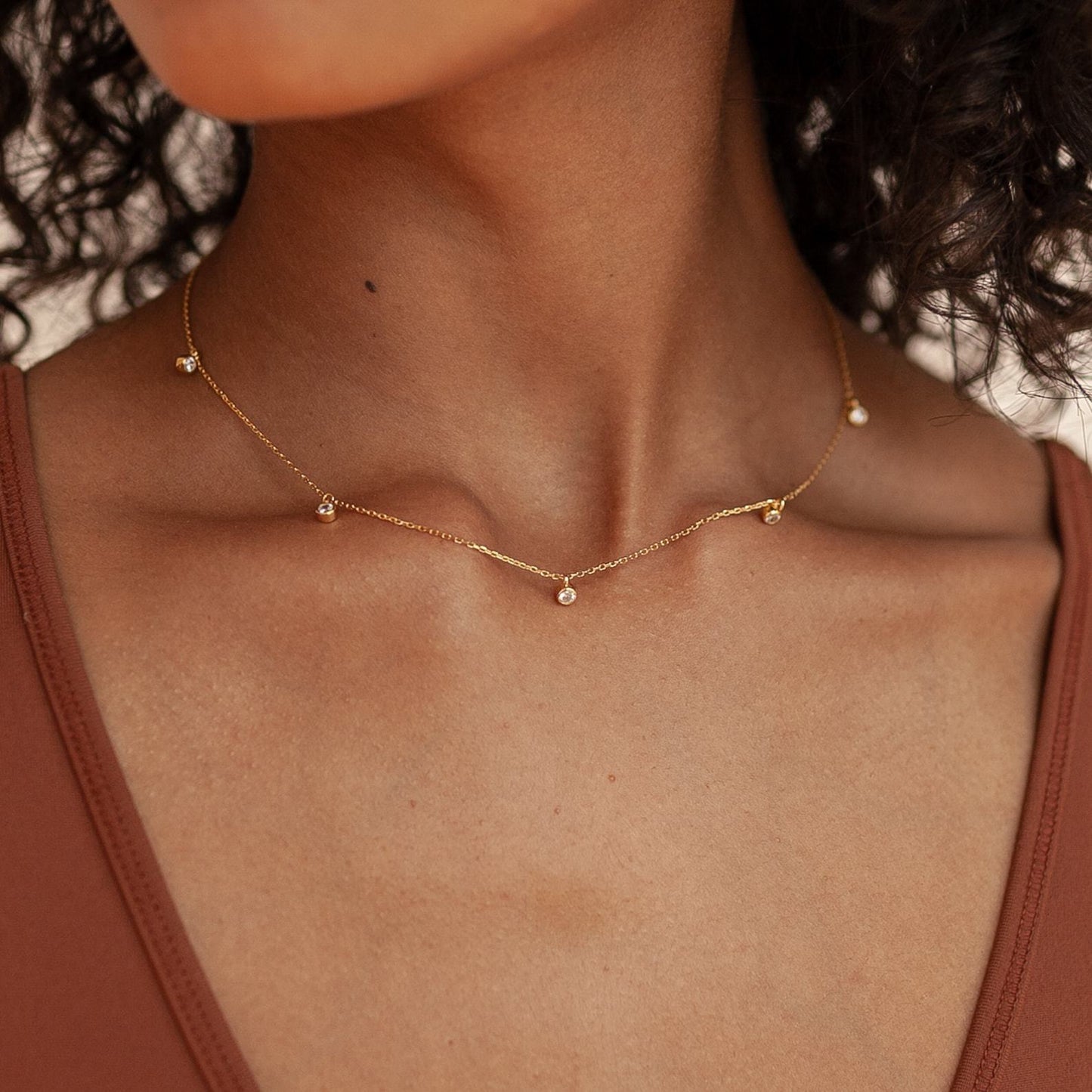 Simple Style 18K Gold Plated Zircon Choker Necklace
