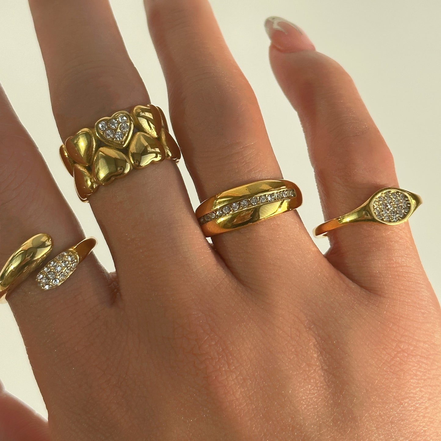 Wholesale Heart Shape Titanium Steel Zircon Adjustable Paperclip Ring