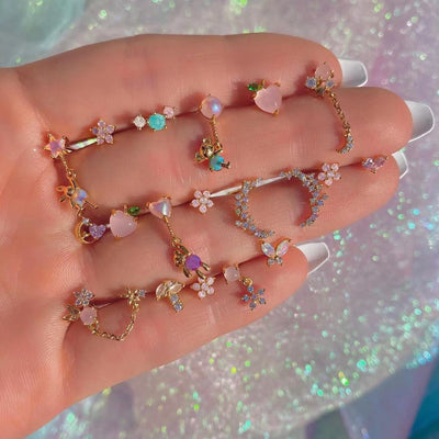 Wholesale 18K Gold Zircon Geometric Star Moonstone S925 Silver Earrings