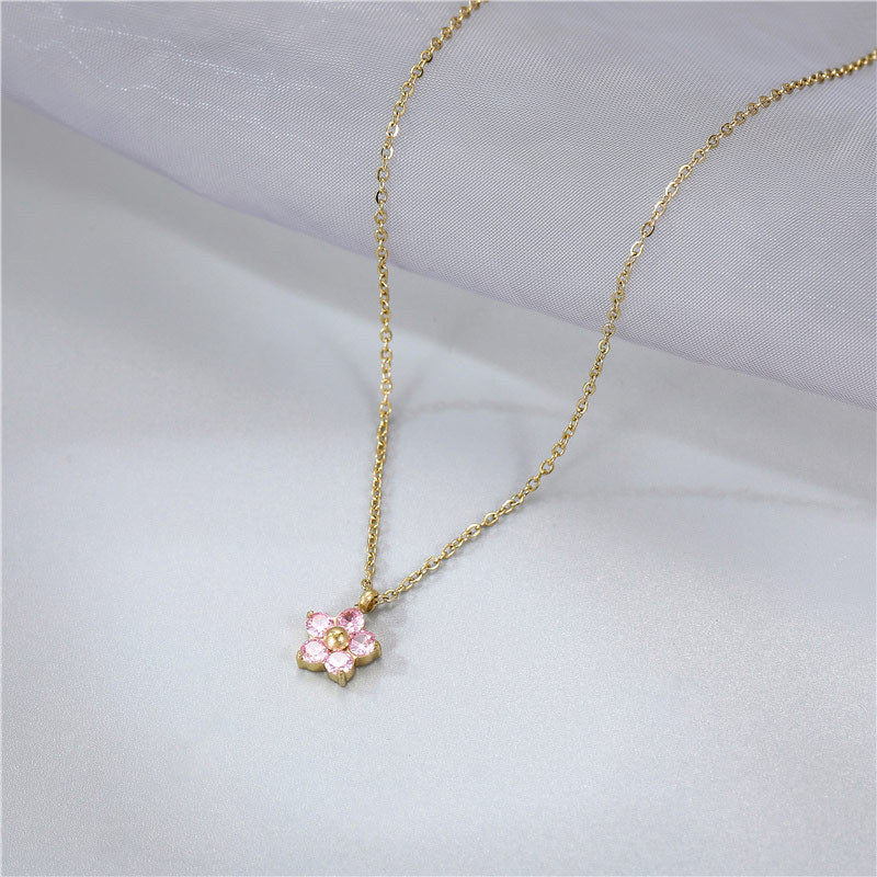 Elegant Floral Stainless Steel Crystal Pendant Necklace