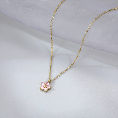 Elegant Floral Stainless Steel Crystal Pendant Necklace