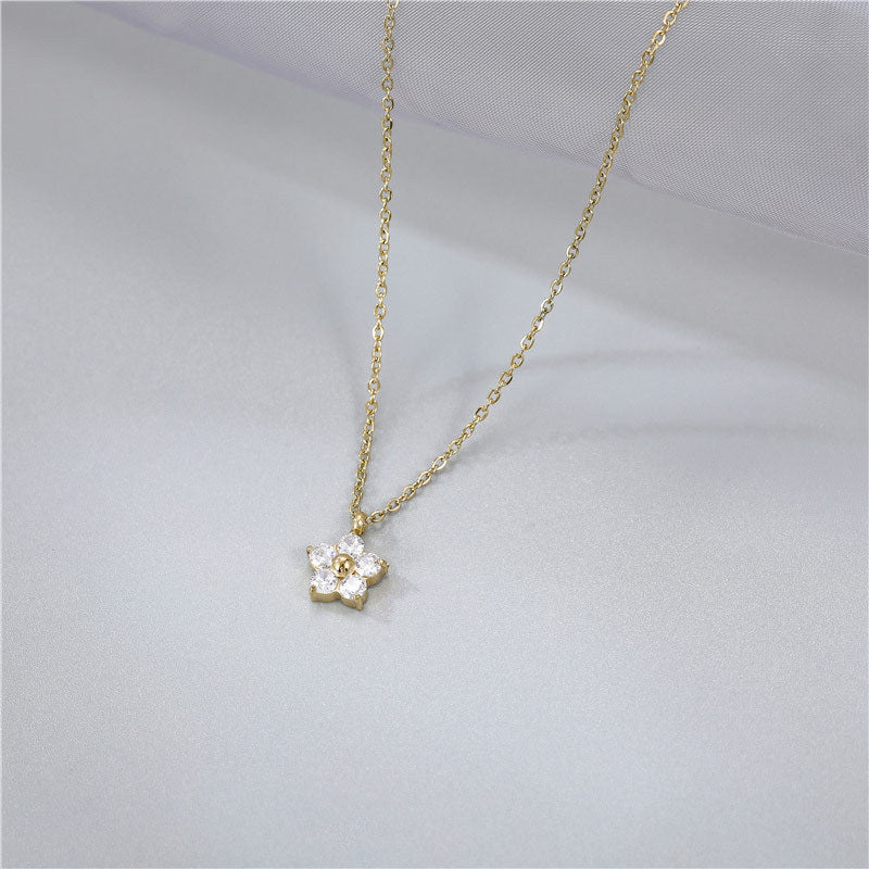 Elegant Floral Stainless Steel Crystal Pendant Necklace