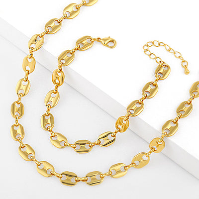 Wild Glossy Metal Pig Nose Pendant Necklace and Bracelet Set