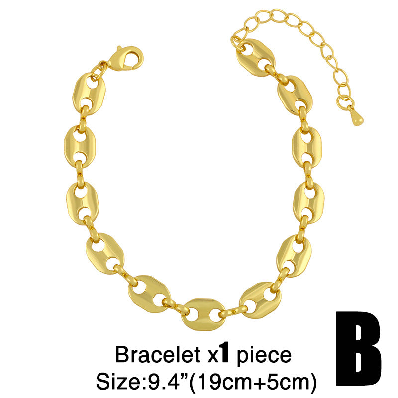 Wild Glossy Metal Pig Nose Pendant Necklace and Bracelet Set