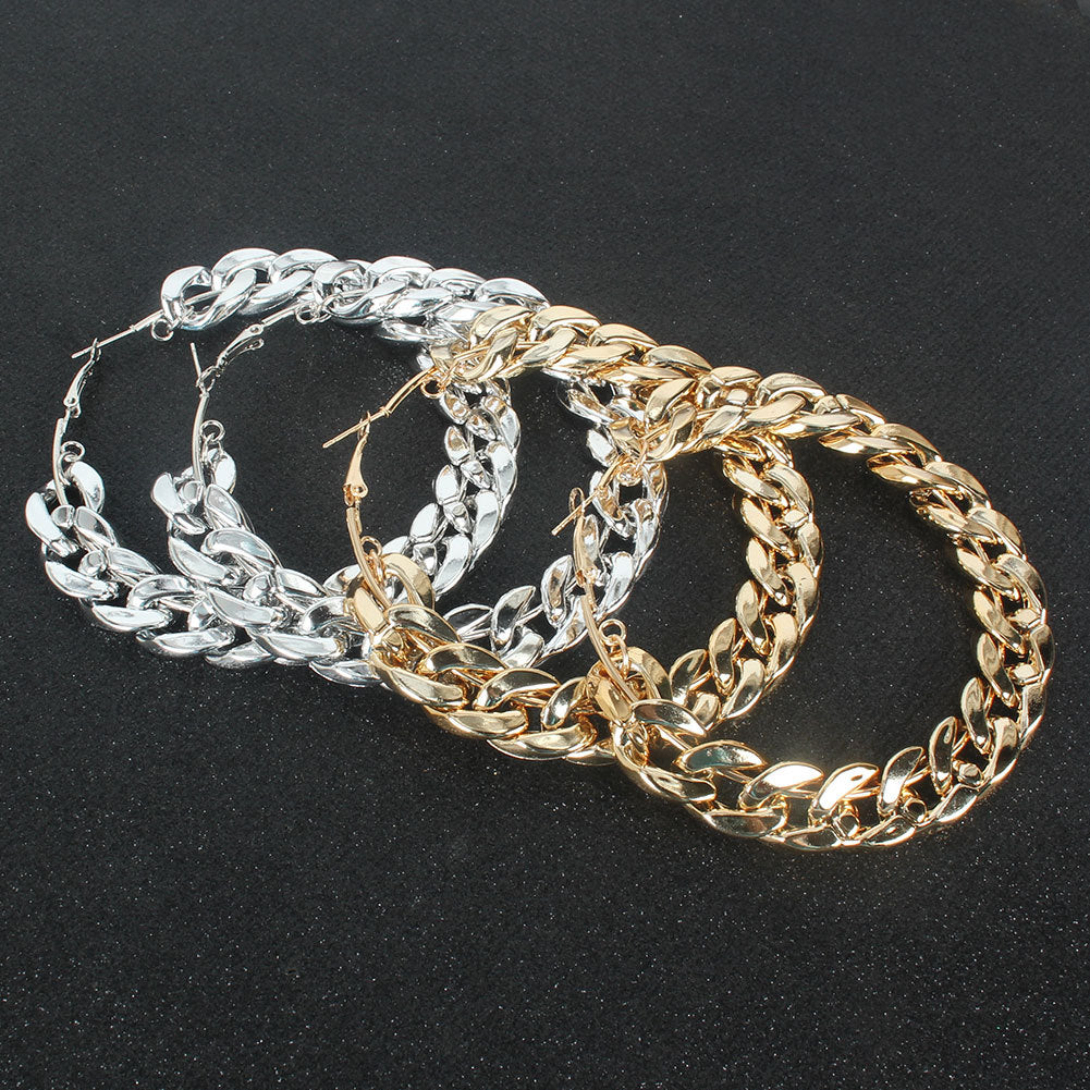 Women's Retro Geometric Round Metal Chain Hoop Earrings