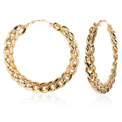 Women's Retro Geometric Round Metal Chain Hoop Earrings