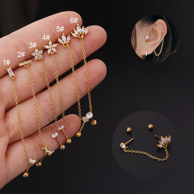 Women's Fashion Stainless Steel Flower Gemstone Ear Cuff Earrings
