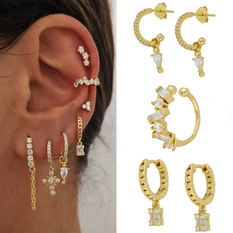 Women's Geometric Gold Plated Zircon Copper Earrings