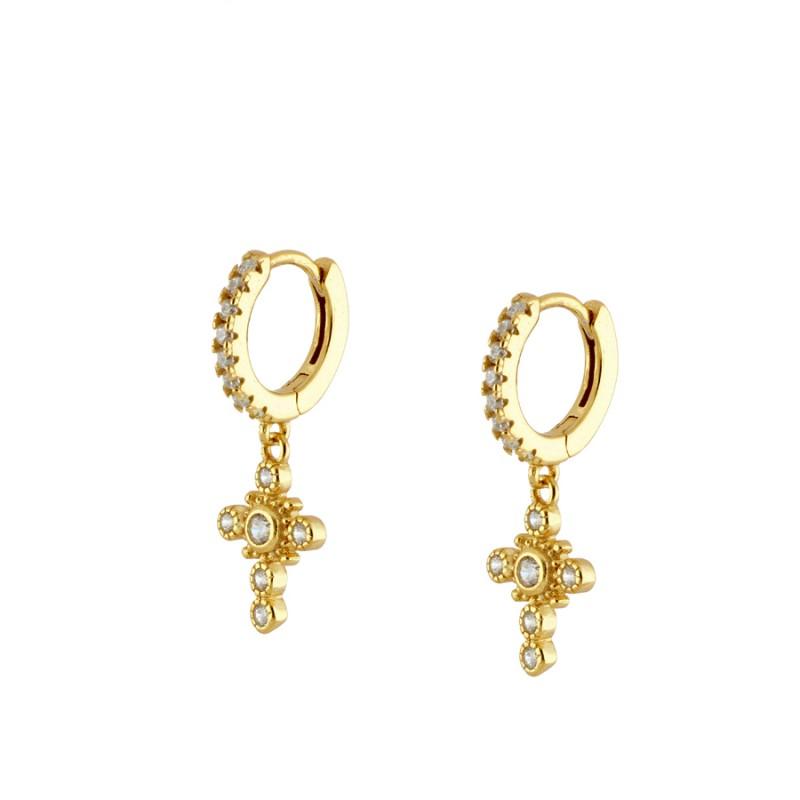Women's Geometric Gold Plated Zircon Copper Earrings