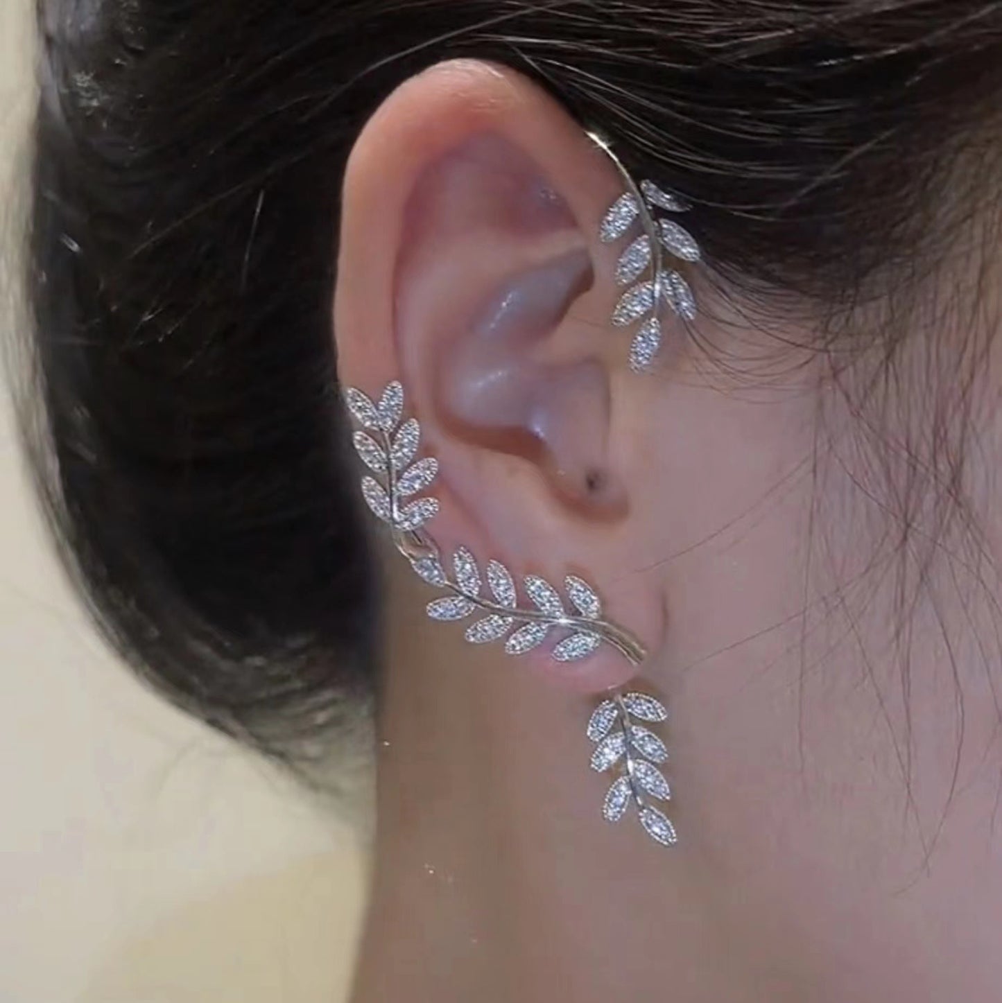Women's Geometric Leaf Rhinestone Clip & Cuff Earrings