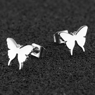 Women's Minimalist Butterfly Stainless Steel Earrings - Fashionable Insect Design Ear Studs