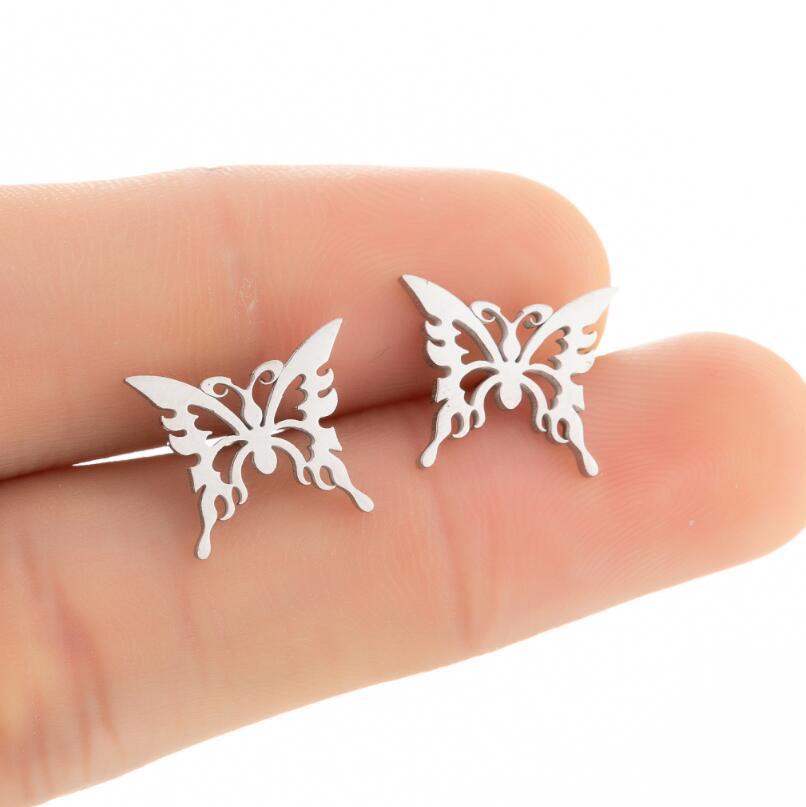 Women's Minimalist Butterfly Stainless Steel Hollow Earrings and Necklace Set
