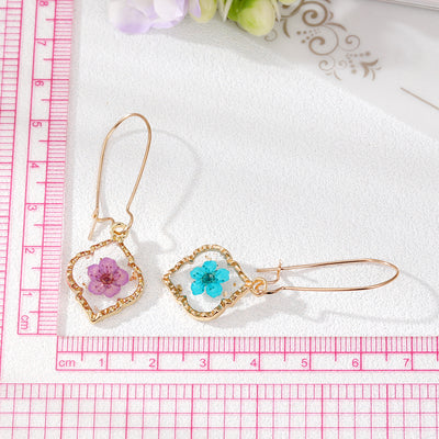 Women's Geometric Floral Alloy Resin Drop Earrings with Gold Edging