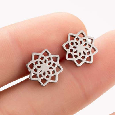 Women's Minimalist Lotus Stainless Steel Stud Earrings