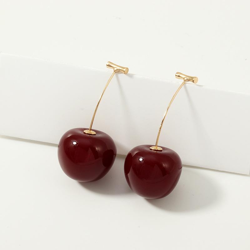 Women's Cherry Resin Drop Earrings - Sweet and Cute Fruit Design