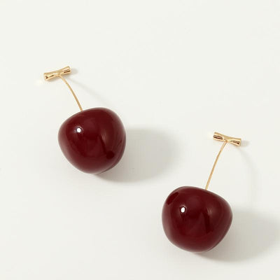Women's Cherry Resin Drop Earrings - Sweet and Cute Fruit Design