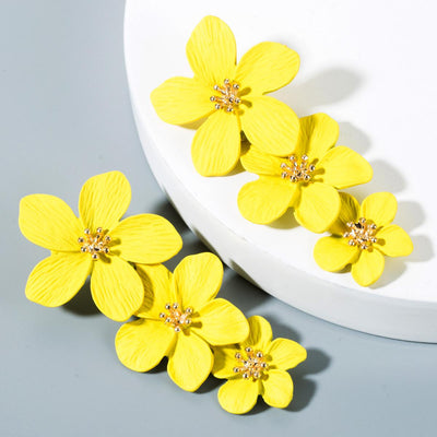 Women's Floral Alloy Earrings - Painted Flower Design