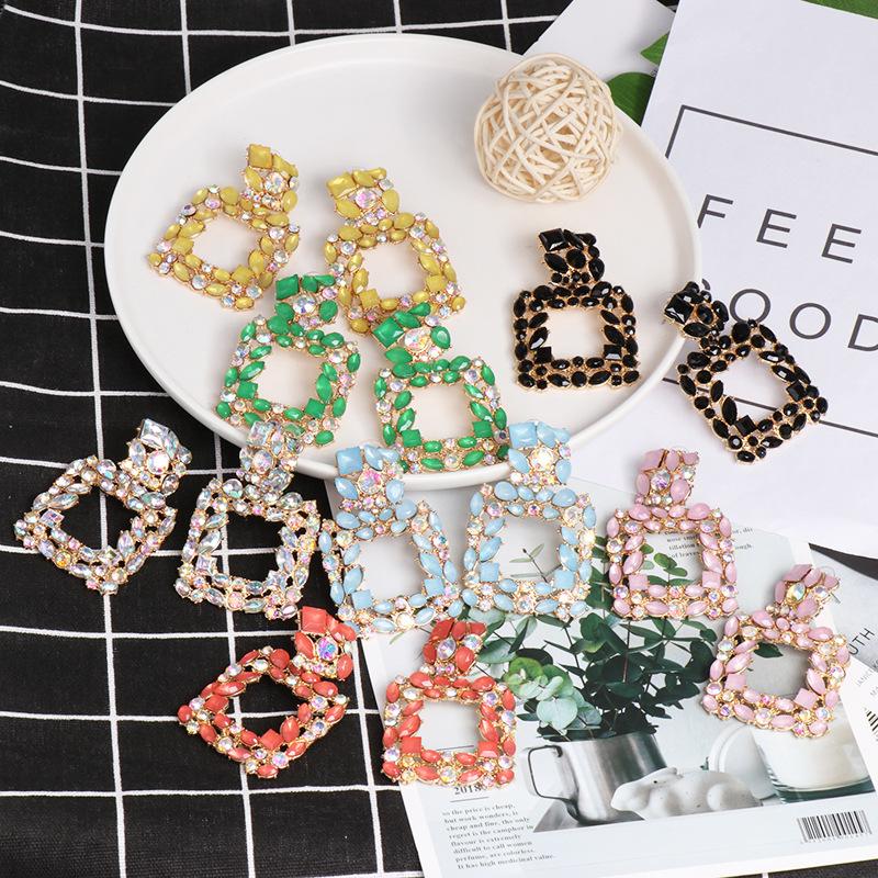 Women's Geometric Rhinestone Alloy Earrings - Elegant Statement Studs