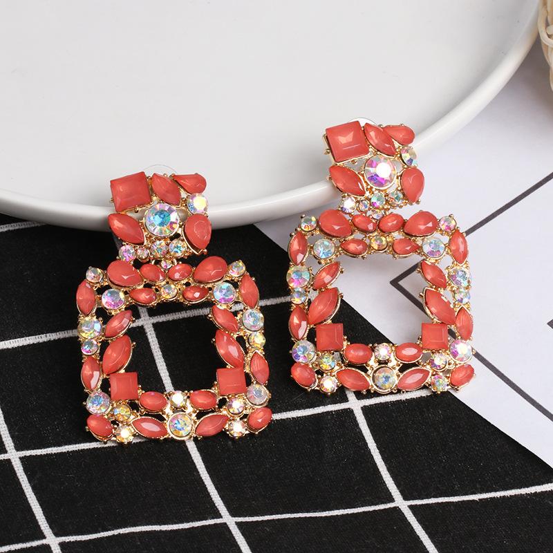 Women's Geometric Rhinestone Alloy Earrings - Elegant Statement Studs