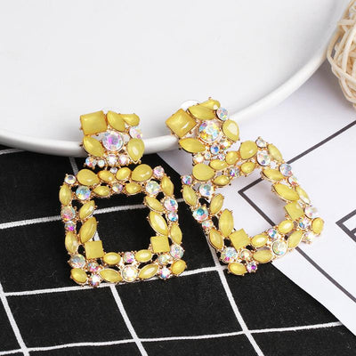 Women's Geometric Rhinestone Alloy Earrings - Elegant Statement Studs